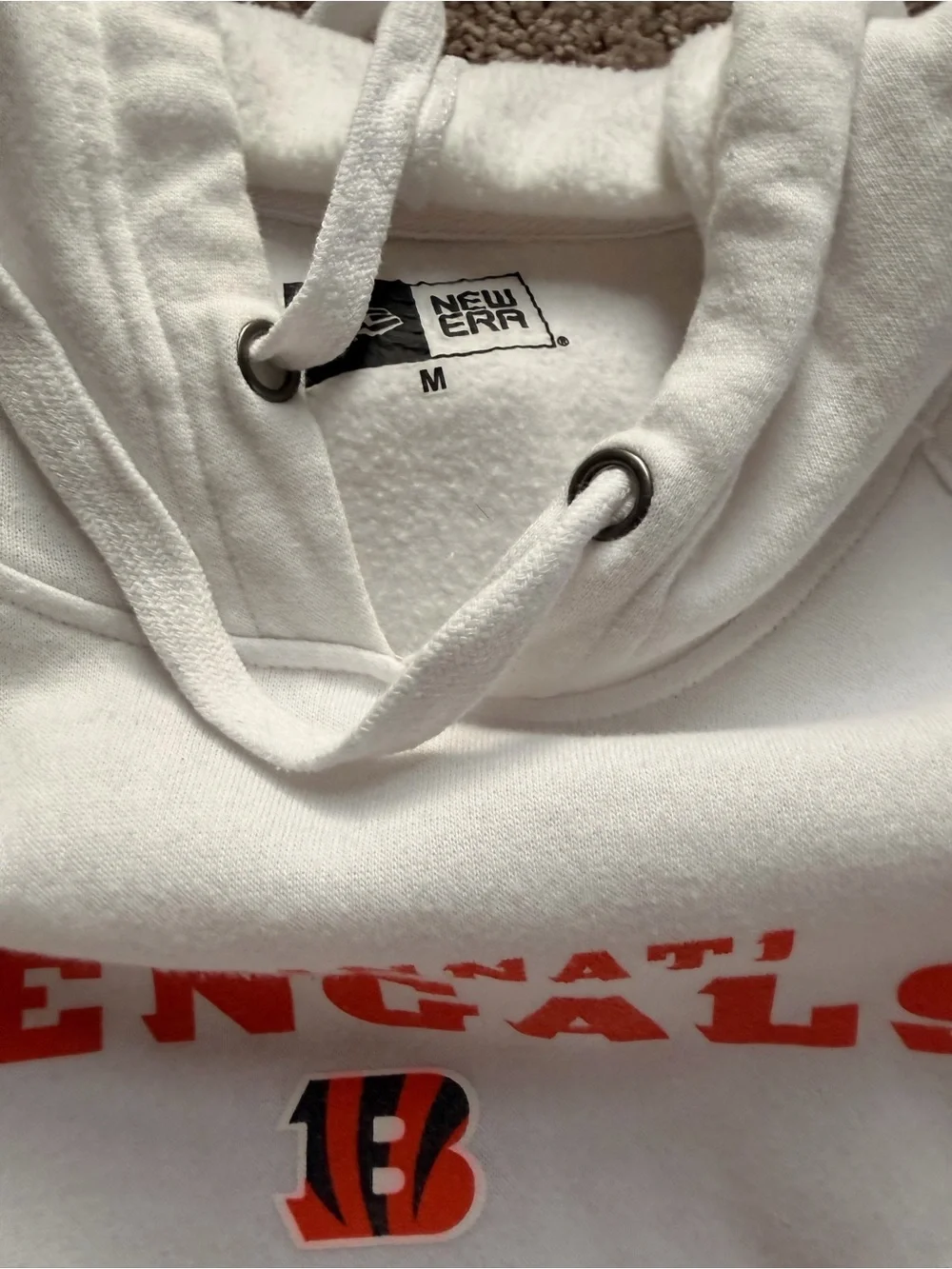 New Era White Hoodie with Orange & Black Bengals Logo